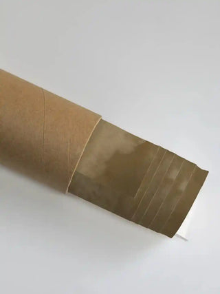 Ranthambore Forest wall art in forest green in its rolled packaging, sealed inside a kraft shipping tube for safe delivery.