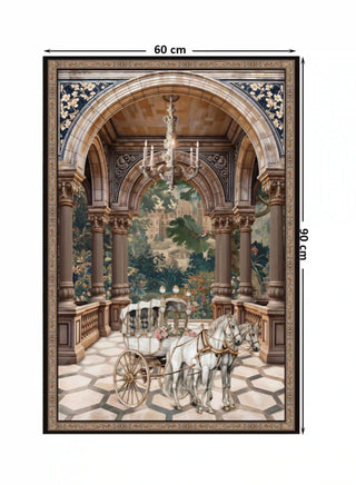 Regal Arrival vintage European architectural landscape wall art print in a vertical layout, size 60cm x 90cm.