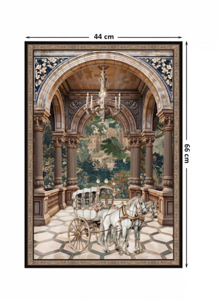 Regal Arrival vintage European architectural landscape wall art print in a vertical layout, size 44cm x 66cm.