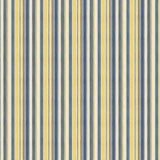 A refined blue and yellow striped wallpaper roll with alternating vertical bands of blue, yellow, and white.