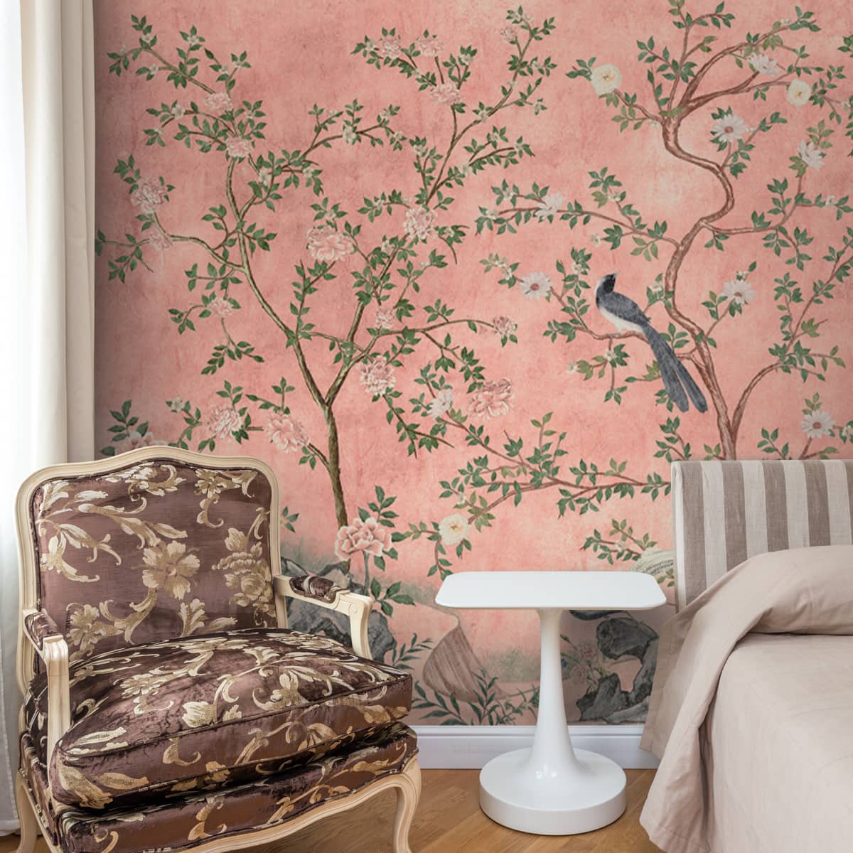 Rosa Chinoiserie Bedroom Wallpaper by Life n Colors