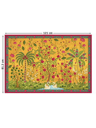 Full front view of the horizontal Royal Bagh wall art print with annotated large dimensions measuring 121 cm by 81.2 cm.