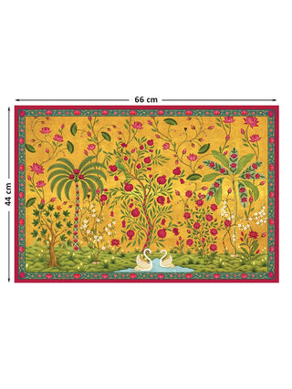 Full front view of the horizontal Royal Bagh wall art print with annotated small dimensions measuring 66 cm by 44 cm.