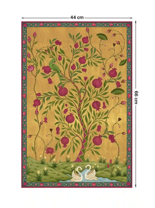 Full pattern layout of the Royal Bagh wall art in marigold gold, shown in the 44 x 66 cm size for a compact hallway or bedroom wall.