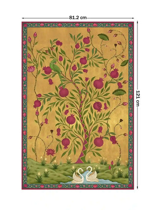 Full design of the Royal Bagh wall art in marigold gold, shown in the 81.2 x 121 cm statement size for a foyer wall.