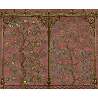 A wider perspective highlighting the elegant floral pattern spread across the full wall.