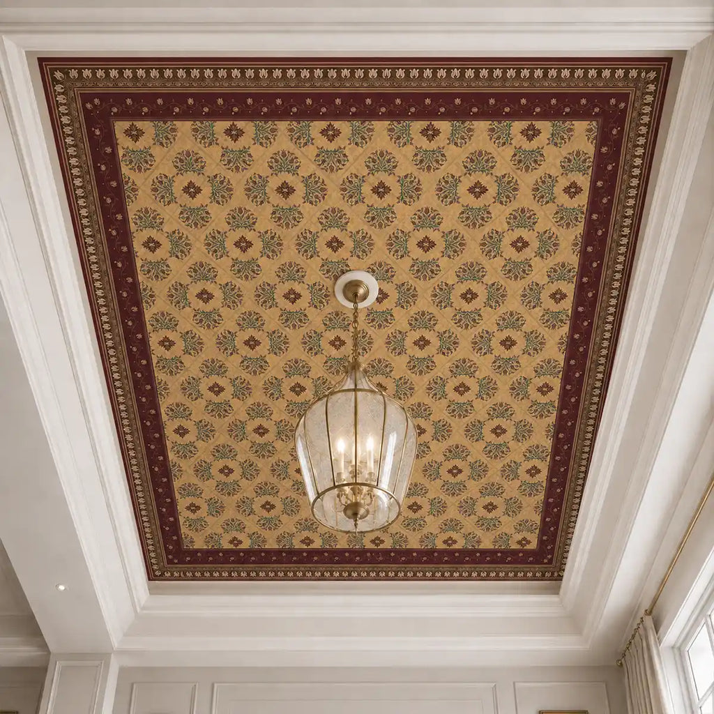 Rumi Vintage Ottoman Geomatric Floral Ceiling & Wall Wallpaper Maroon ...