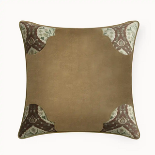 Front View of Velvet Rustic Frame Cushion Cover decorative corners on a white background