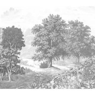 A detailed view of the Saanjh charcoal mural highlighting the ornate floral architectural arches.