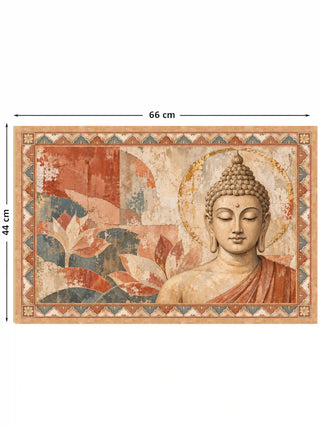 Sacred Stillness landscape wall art in Terracotta & Slate, marked with its 66 cm by 44 cm dimensions.