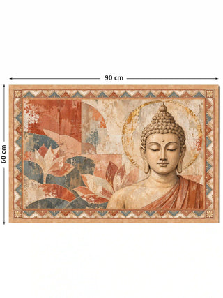 Sacred Stillness landscape wall art in Terracotta & Slate, marked with its 90 cm by 60 cm dimensions.