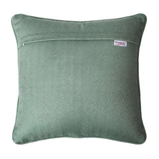 Back view of the Sea Mist Cushion showing the solid blue velvet backing and zipper.