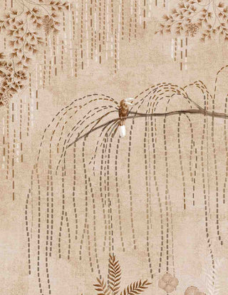 A high-resolution close-up of a small bird perched on the sweeping weeping willow tree branches from The Secret Garden print.