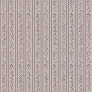Repeated lavender and beige floral stripe wallpaper with continuous vine motifs.
