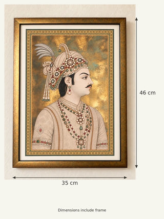 Size guide for Shahenshah-e-Riyasat framed wall art: 46 cm high and 35 cm wide including frame
