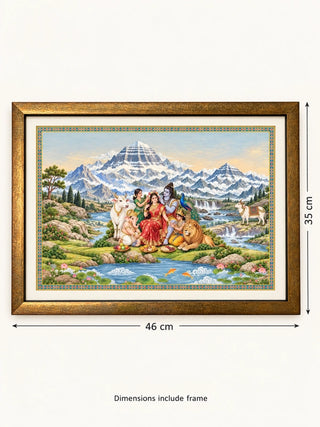 Size guide for Shiva Shakti Parivar framed wall art: 35 cm high and 46 cm wide including frame
