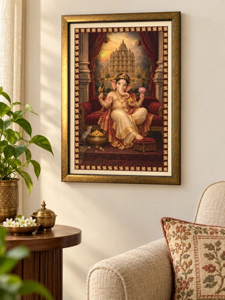 Shree Vinayaka Darbar framed wall art on a living room wall