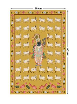 Full pattern layout of the Shrinathji Pichwai mural showing the 60cm by 90cm dimensions.