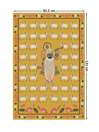 Full pattern layout of the Shrinathji Pichwai mural showing the 81.2cm by 121cm dimensions.