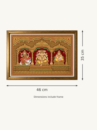 Size guide for Shriyam framed wall art: 35 cm high and 46 cm wide including frame
