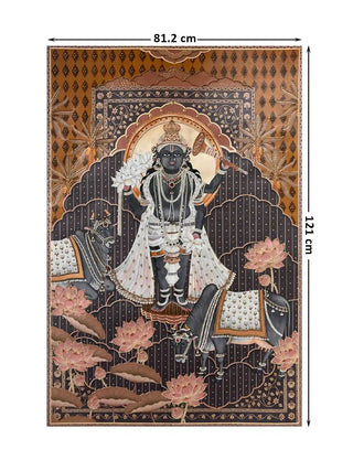 Full layout of the Shyam Sundar wall art design showing the large 81.2 cm by 121 cm dimension guidelines.