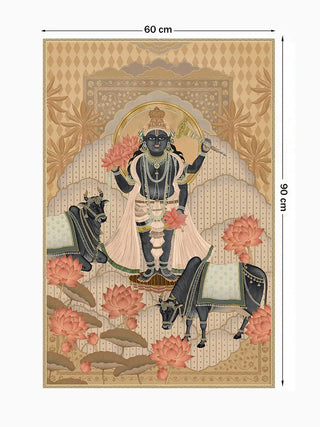 Full pattern view of the Shyam Sundar wall art in Beige & Coral, shown at the 60 cm by 90 cm size.