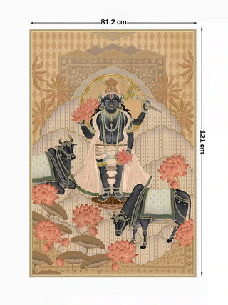 Full pattern view of the Shyam Sundar wall art in Beige & Coral, shown at the 81.2 cm by 121 cm size.