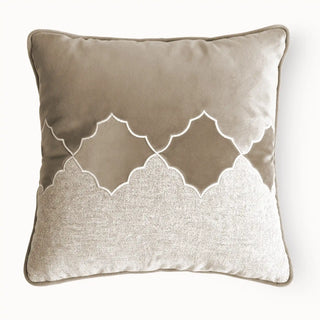Front view of the square Sierra Lattice cushion showing the taupe velvet top and textured chenille bottom.