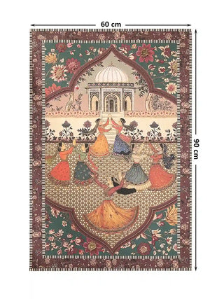 Overview of the full Sorena design featuring the white pavilion and botanical motifs, dimensions 60 cm by 90 cm.