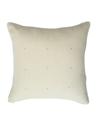 A full front view flat lay of the square Stardust cushion cover showcasing its symmetrical geometric bead matrix design.