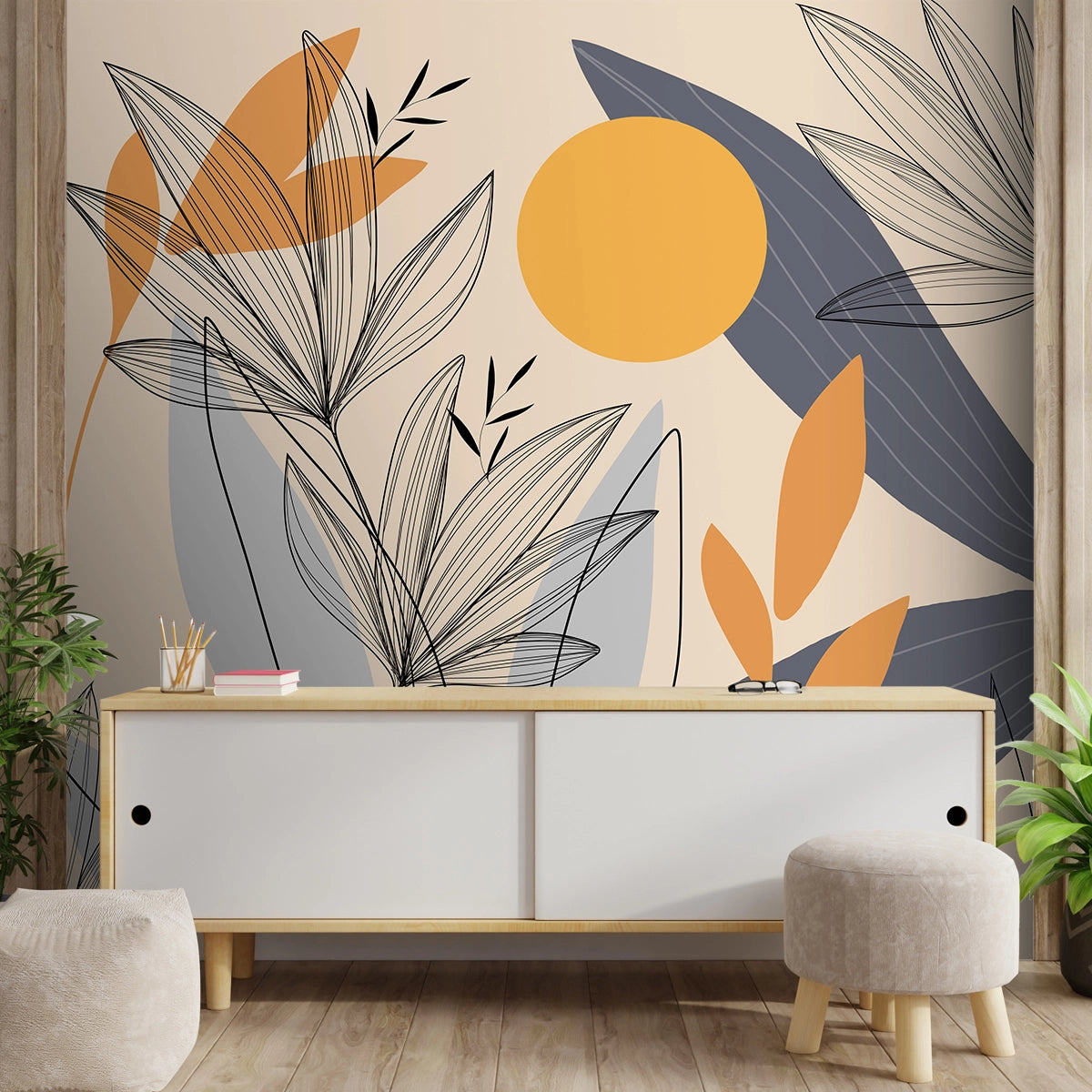 Buy Sunrise Abstract Floral Line Art Wallpaper for Wall by Life n Colors