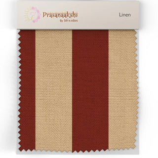 Fabric swatch of Surkh Upholstery Fabric showing alternating red and beige linen stripes.