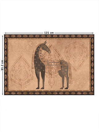 The Swarna Ashwa embroidered wall art shown at its large 81.2 by 121 centimetre size with dimension markers