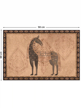 Full view of the Swarna Ashwa landscape wall art print, a gold-ornamented royal horse between two paisleys on a copper ground, at 60 cm by 90 cm.
