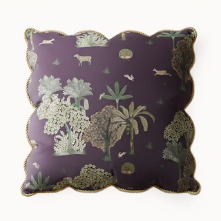 Front View of Scallop Cushion Cover This cushion highlights The scalloped edges are lined with golden rope piping