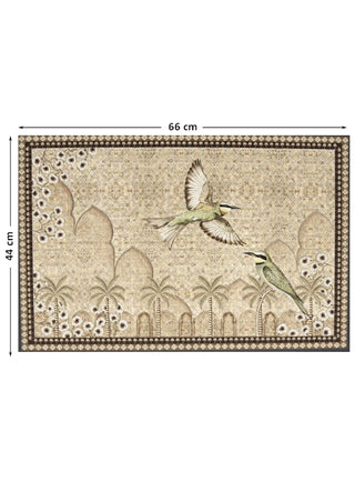 Full pattern view of The Birds of Anqa embroidered wall art in Sand & Sage, shown at the 66 cm by 44 cm size.