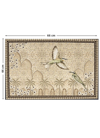 Full pattern view of The Birds of Anqa embroidered wall art in Sand & Sage, shown at the 66 cm by 44 cm size.