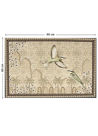 Full pattern view of The Birds of Anqa embroidered wall art in Sand & Sage, shown at the 90 cm by 60 cm size.