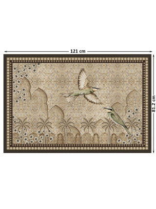 Product dimensions diagram for the large size parameters of The Birds of Anqa luxury framed canvas wall art print measuring 121cm by 81.2cm.