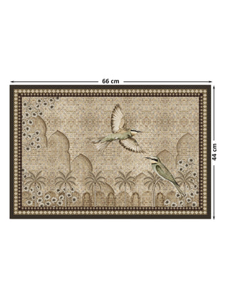 Product dimensions diagram for the small size parameters of The Birds of Anqa heritage canvas wall art print measuring 66cm by 44cm.