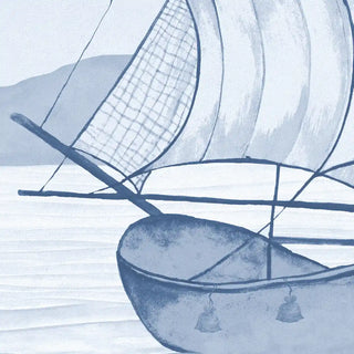 Sailboat illustration with a blue and white color scheme wallpaper