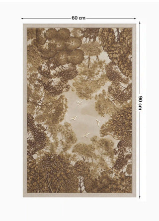 Full pattern view of The Forest Nest embroidered wall art in Sepia & Ivory, shown at the 60 cm by 90 cm size.