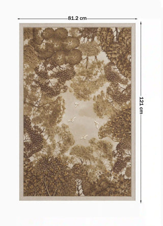 Full pattern view of The Forest Nest embroidered wall art in Sepia & Ivory, shown at the 81.2 cm by 121 cm size.
