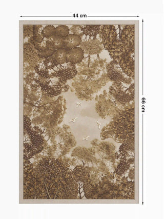 Full pattern view of The Forest Nest embroidered wall art in Sepia & Ivory, shown at the 66 cm by 44 cm size.