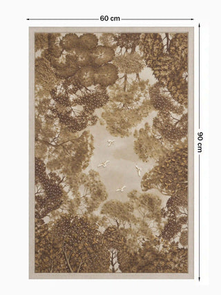 Full pattern view of The Forest Nest embroidered wall art in Sepia & Ivory, shown at the 90 cm by 60 cm size.
