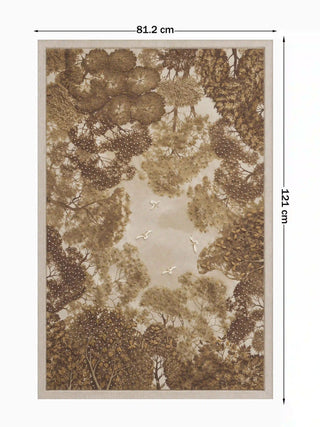 Full pattern view of The Forest Nest embroidered wall art in Sepia & Ivory, shown at the 121 cm by 81.2 cm size.