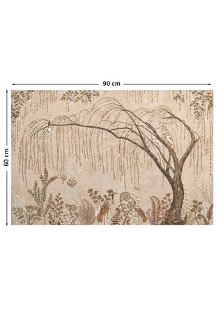 Full pattern view of The Secret Garden embroidered wall art in Sand & Copper, shown at the 90 cm by 60 cm size.