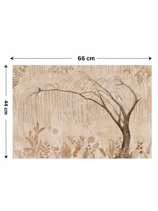 Full view of The Secret Garden wall art print, 44 cm by 66 cm, showing the weeping willow, long-tailed birds and fern undergrowth.
