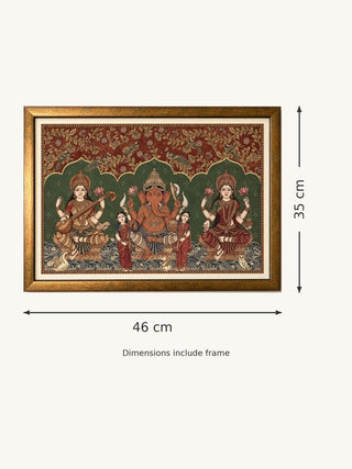 Size guide for Trideva Mangalam framed wall art: 35 cm high and 46 cm wide including frame