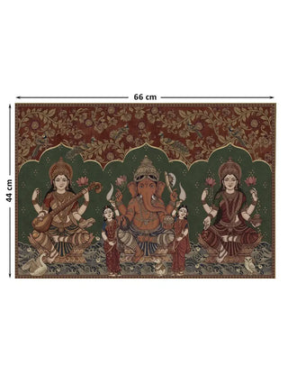 Trideva Mangalam landscape wall art, Ganesha with Saraswati and Lakshmi, marked with its 66 cm by 44 cm dimensions.